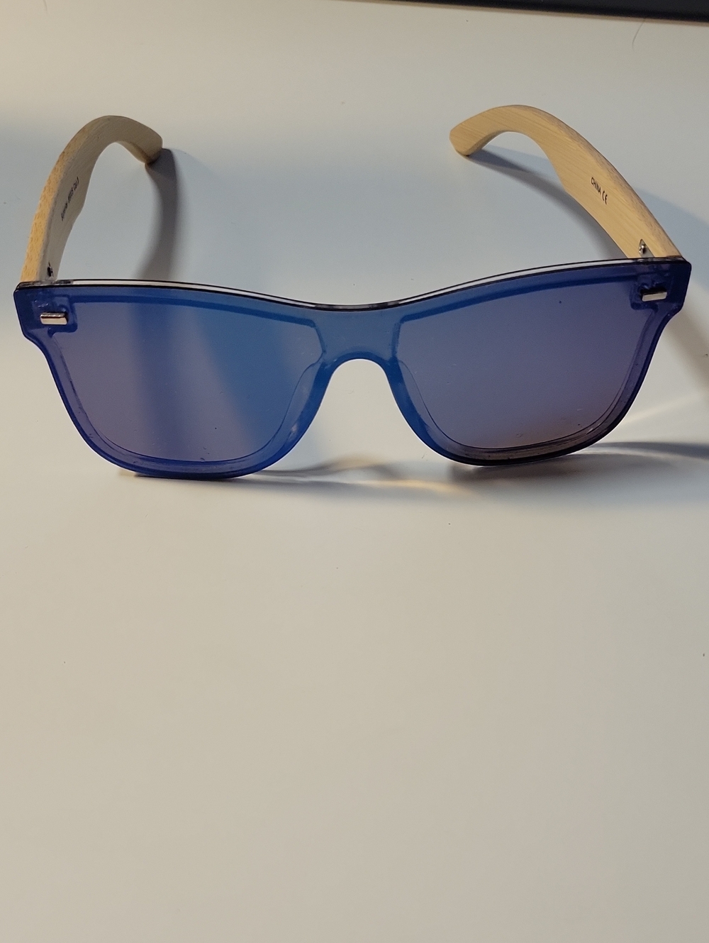Blue Frame Women's Sunglasses with Natural Wood Temples